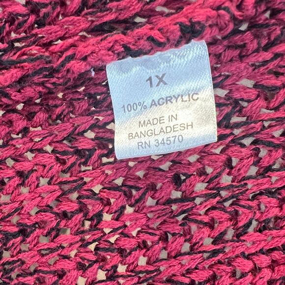 Jason Maxwell Ombre Sweater Womens Plus Size 1X Black & Red Cable Knit Crew Neck - Picture 6 of 7